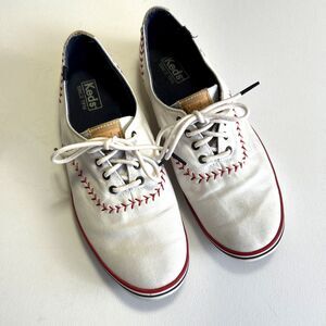 Keds Baseball Stitch Canvas Women's Size 10 Sneakers Shoes White Lace Up